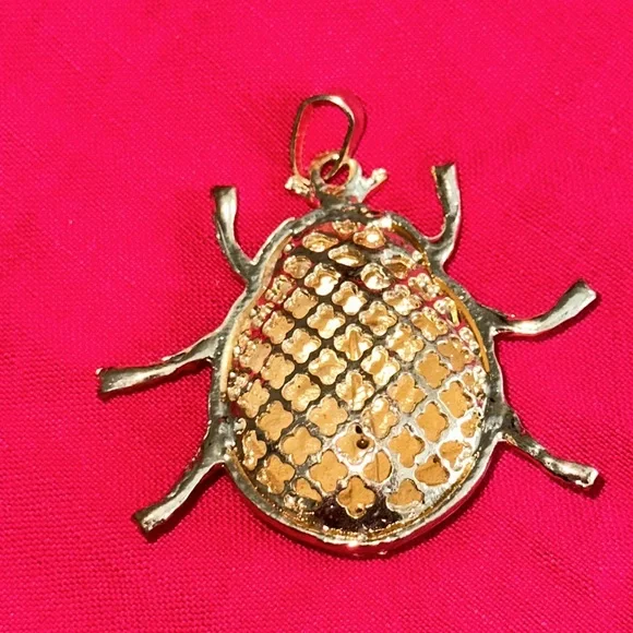 Betsy Johnson turquoise with black spots lady bug pendant gold tonecrystal - Picture 7 of 8